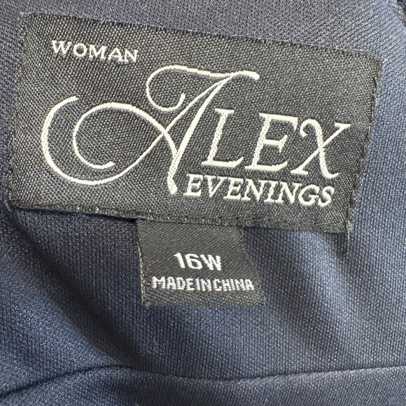 Alex Evenings Women's Plus Size Tea Length Dress with Rosette Detail Blue - Picture 15 of 16